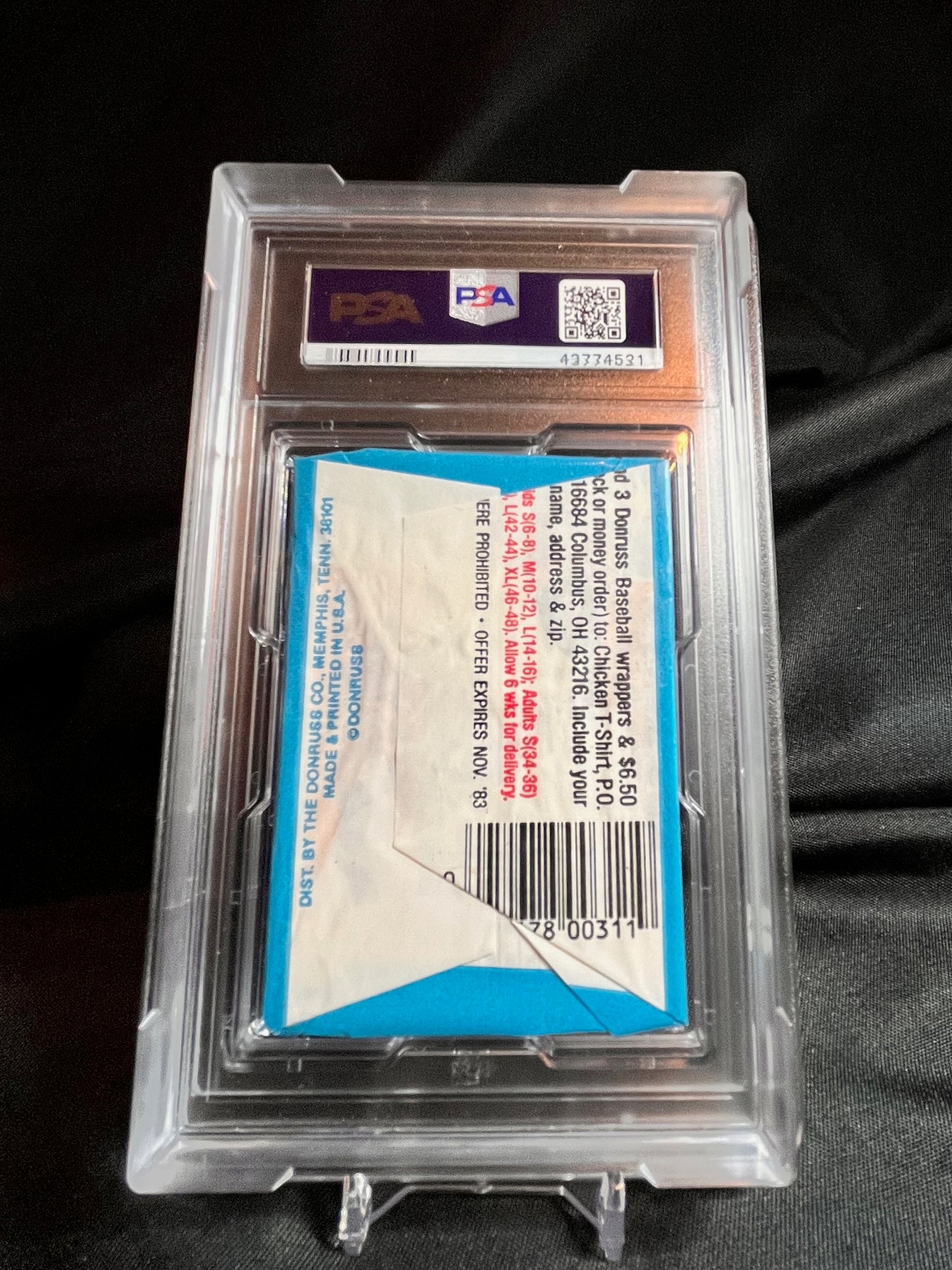 1983 Donruss Wax Pack PSA 9 w/ Pete rose on back