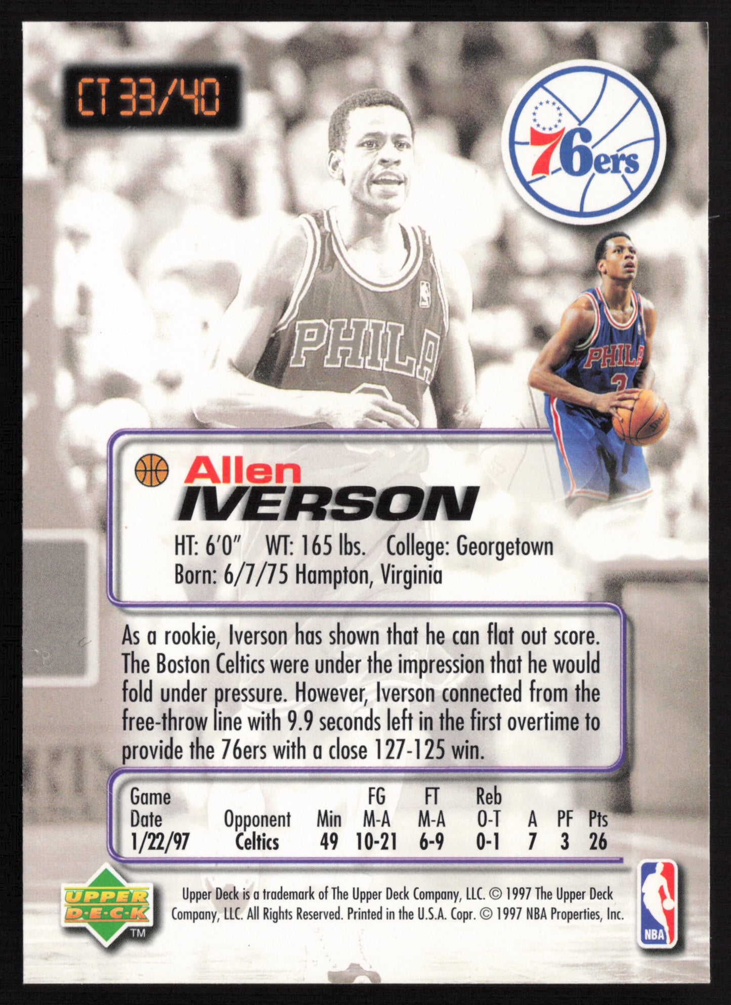 1997-99 Upper Deck Crunch Time Allen Iverson #CT33/40