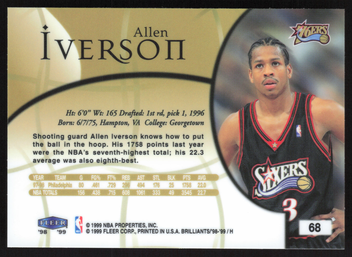 1998-99 Fleer Brilliants #68B Allen Iverson Blue