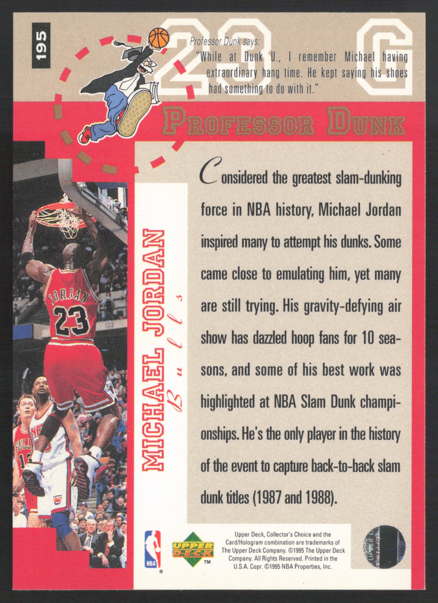 1995-96 Upper Deck Collectors Choice Michael Jordan Players Club Parallel #195 Professor Dunk