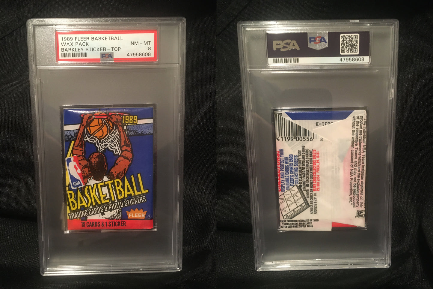 1989 Fleer Basketball Wax Pack PSA 8 - Charles Barkley Sticker on Top