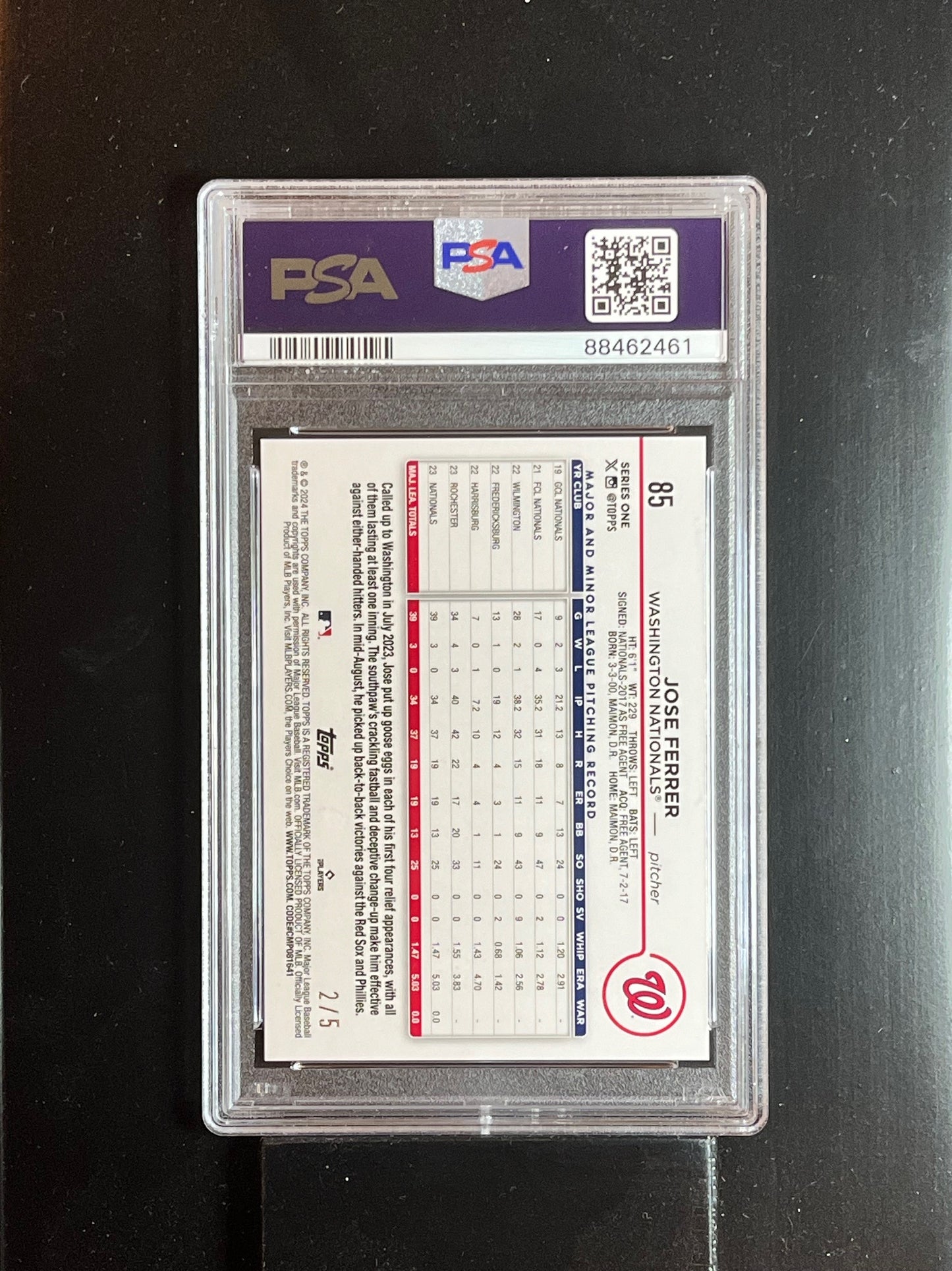 2024 Topps Jose Ferrer RC Watering Can #85 1/5 CASE HIT SSP POP 1 - PSA 10