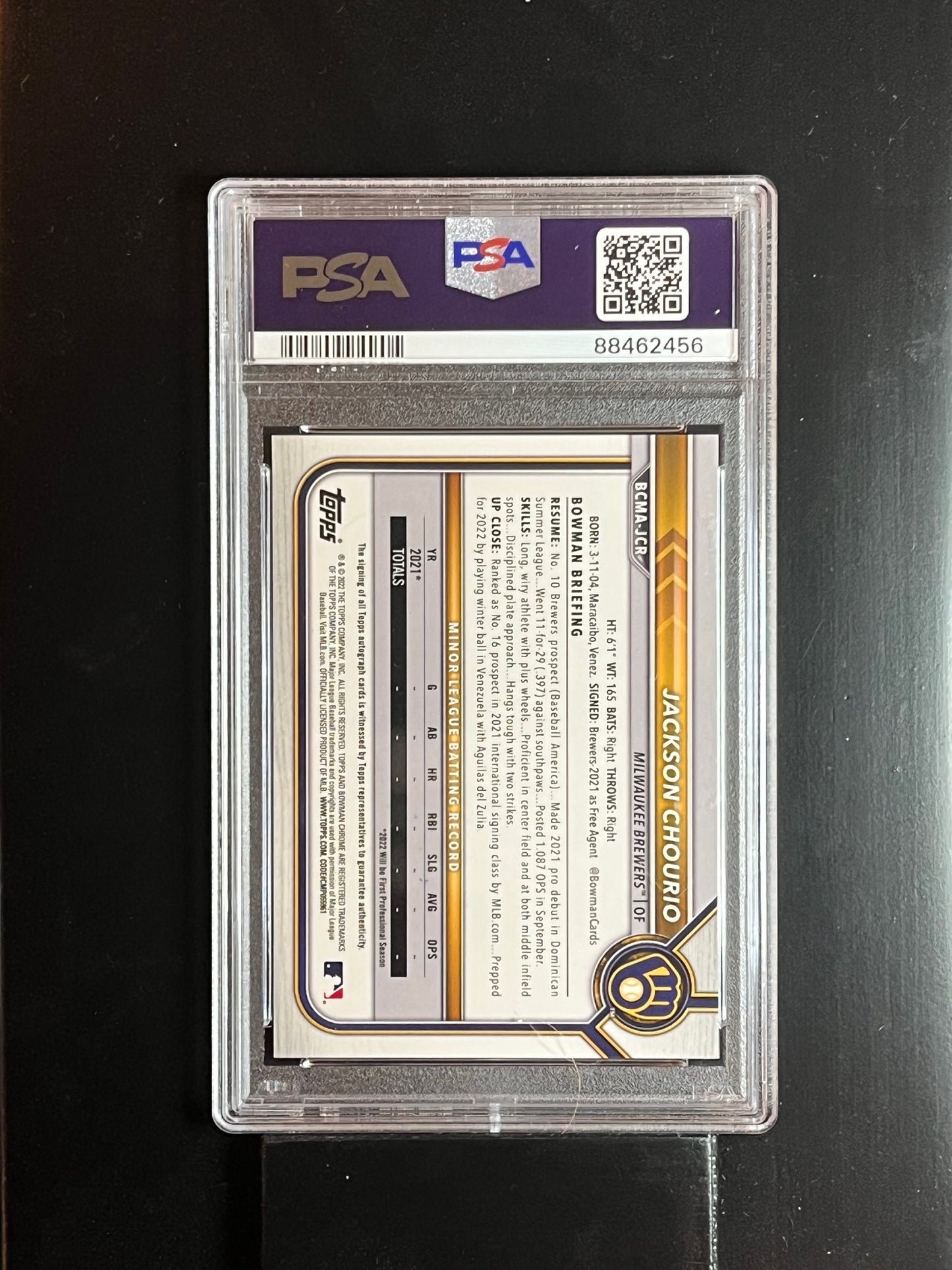 2022 Bowman Chrome Mega Jackson Chourio Mojo Refractor Auto PSA 9