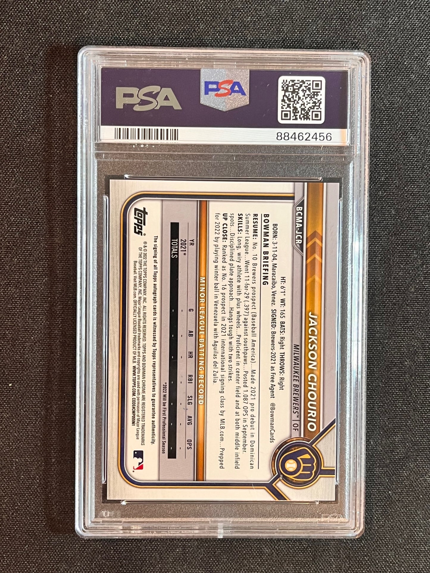 2022 Bowman Chrome Mega Jackson Chourio Mojo Refractor Auto PSA 9