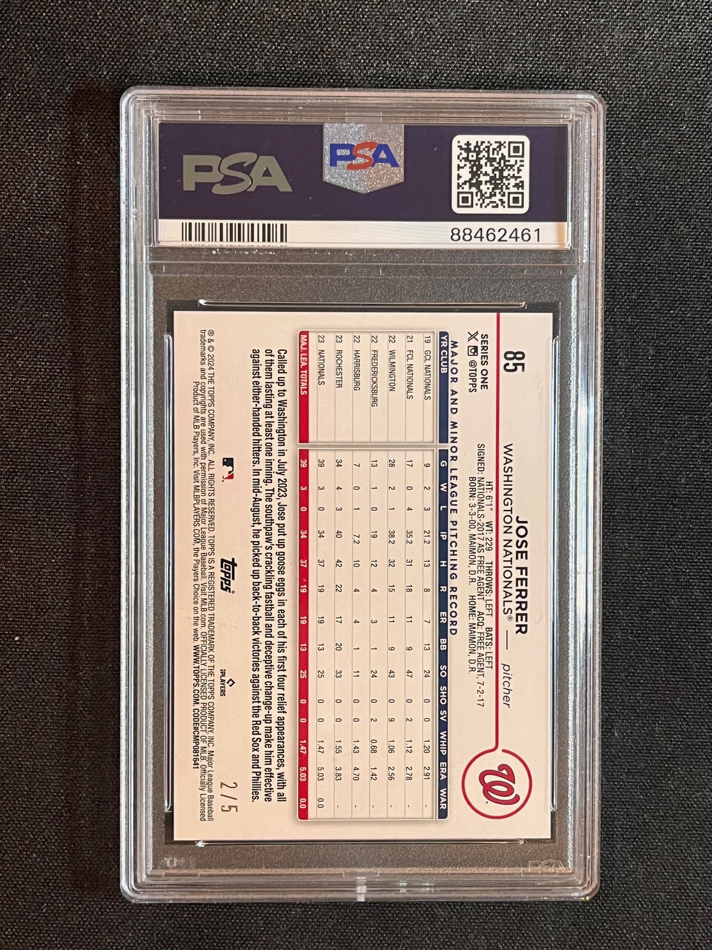 2024 Topps Jose Ferrer RC Watering Can #85 1/5 CASE HIT SSP POP 1 - PSA 10