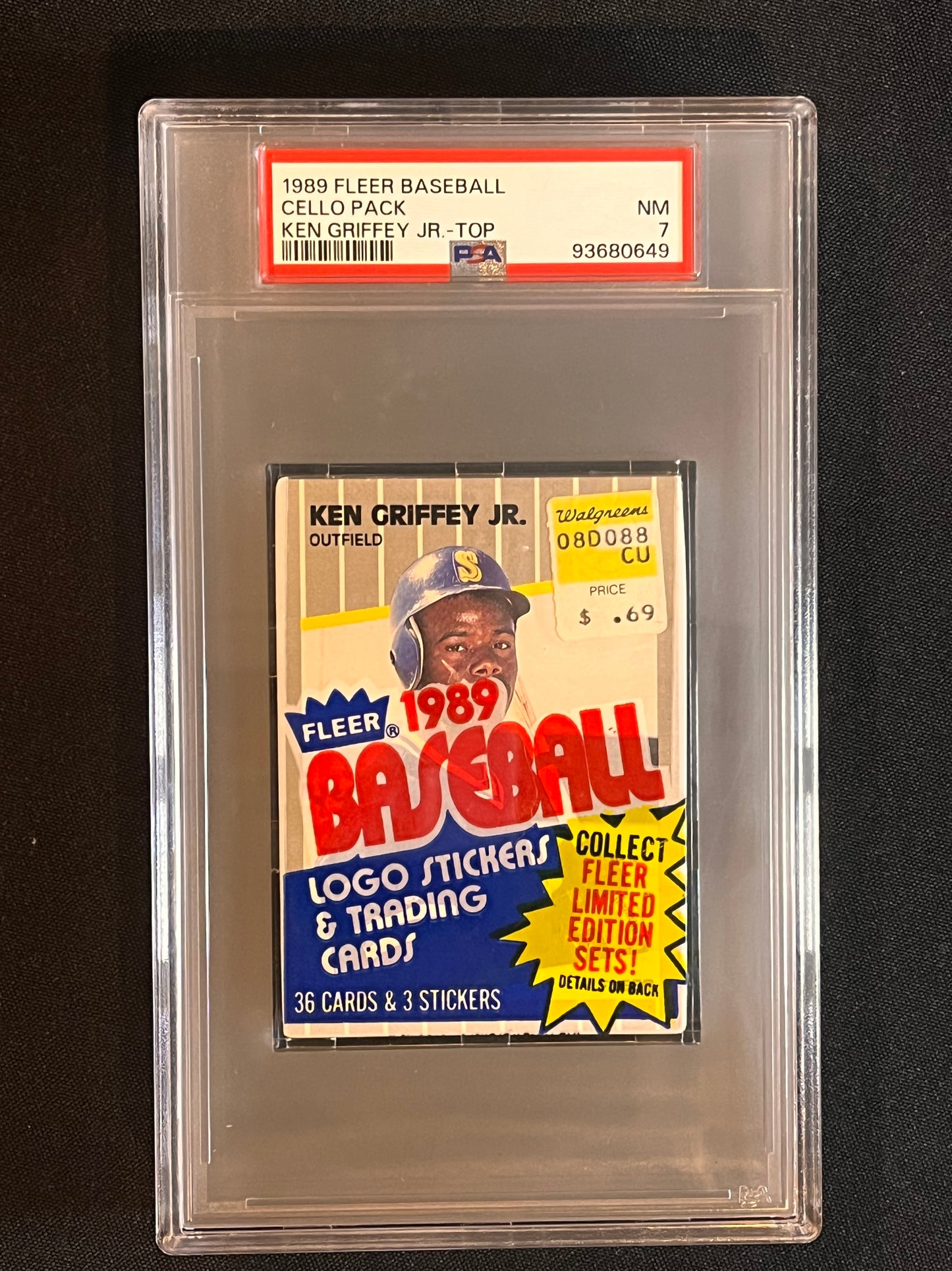 1989 Fleer Baseball Cello Pack Ken Griffey Jr on Top PSA 7 Looks great!
