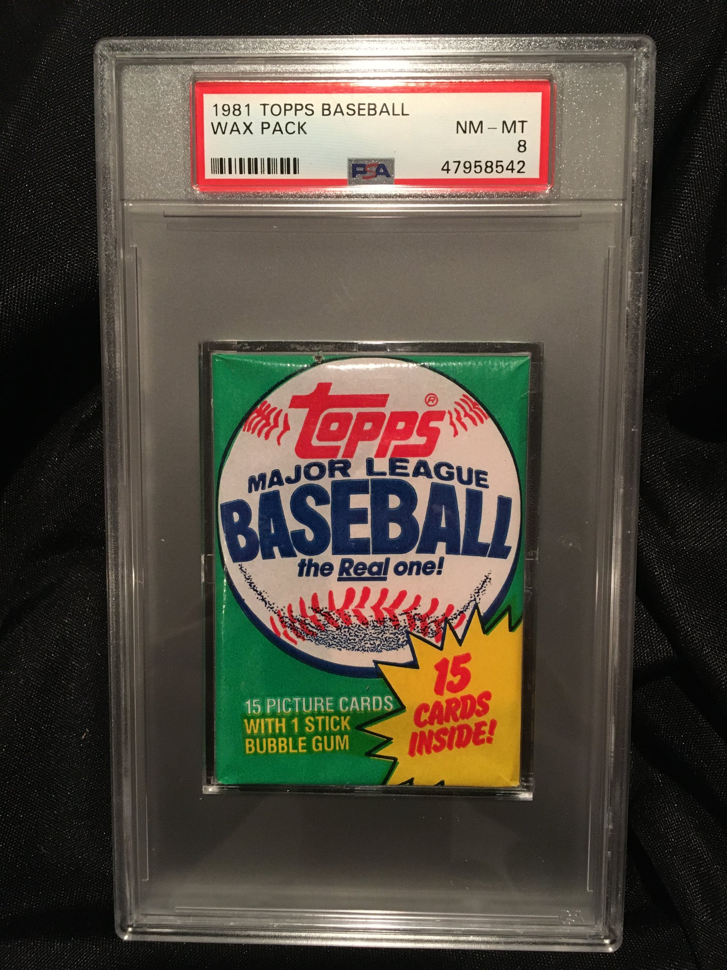 1981 Topps Wax Baseball Graded Pack - scarcer variant "15 Cards Inside!" PSA 8