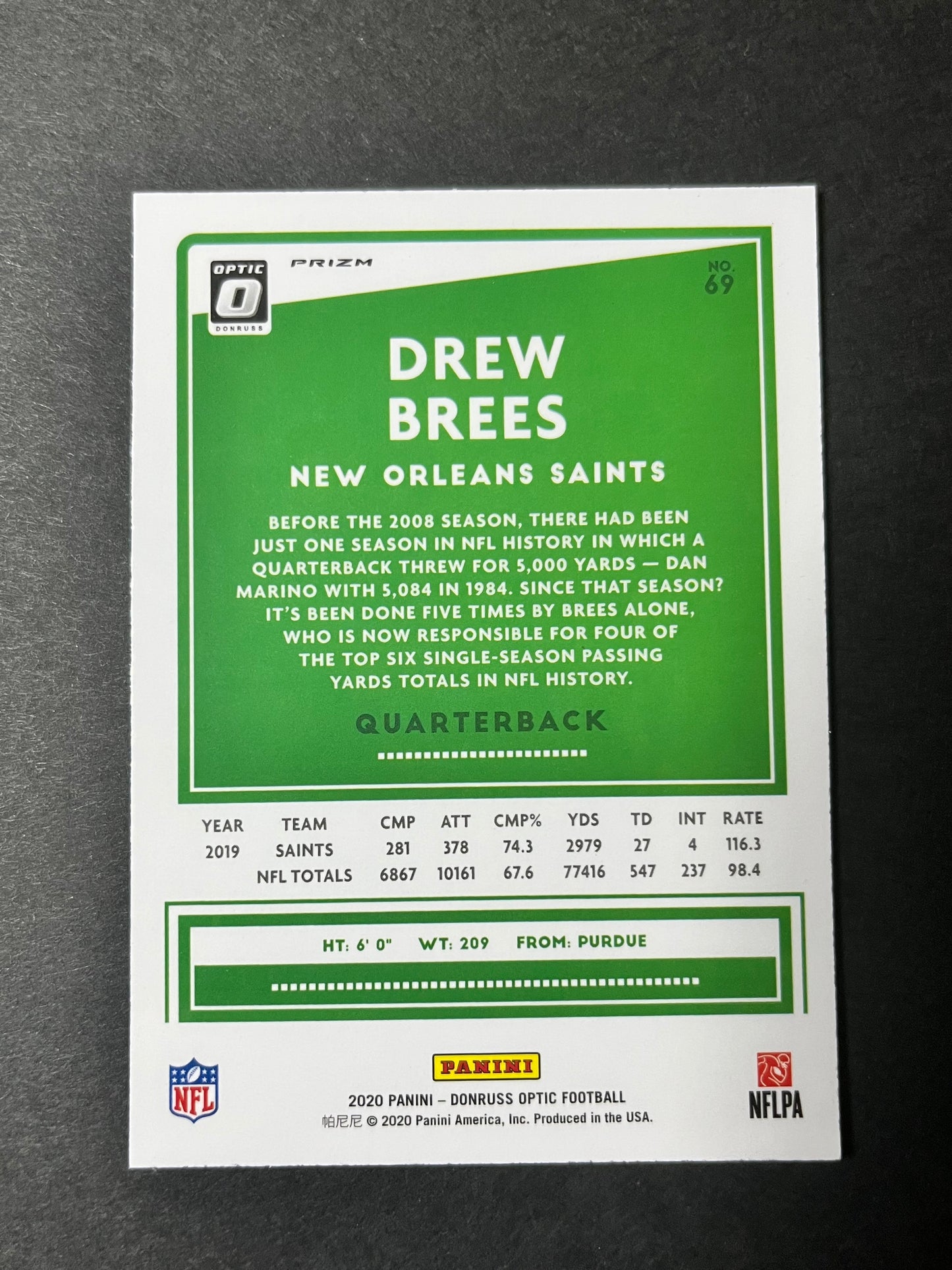 2020 Panini Donruss Optic Silver Holo Football Drew Brees #69