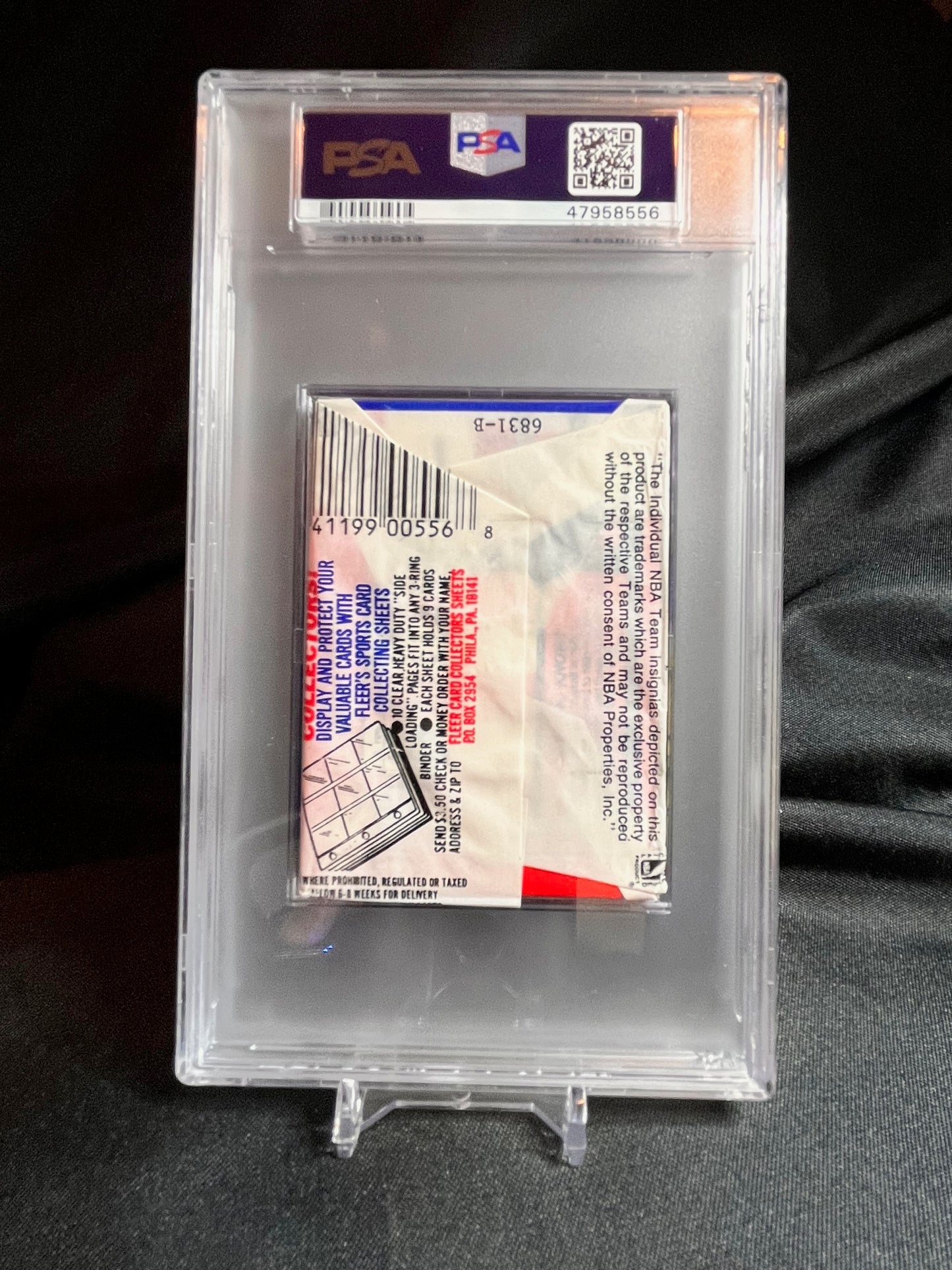 1989 Fleer Basketball Wax Pack PSA 8 Patrick Ewing Sticker on top Charles Barkley on the back