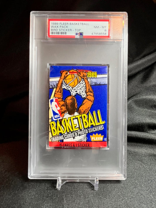 1989 Fleer Basketball Wax PSA 8 Larry Bird Sticker on top!