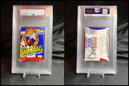 1989 Fleer Basketball Wax PSA 8 Chris Mullin Sticker on top!