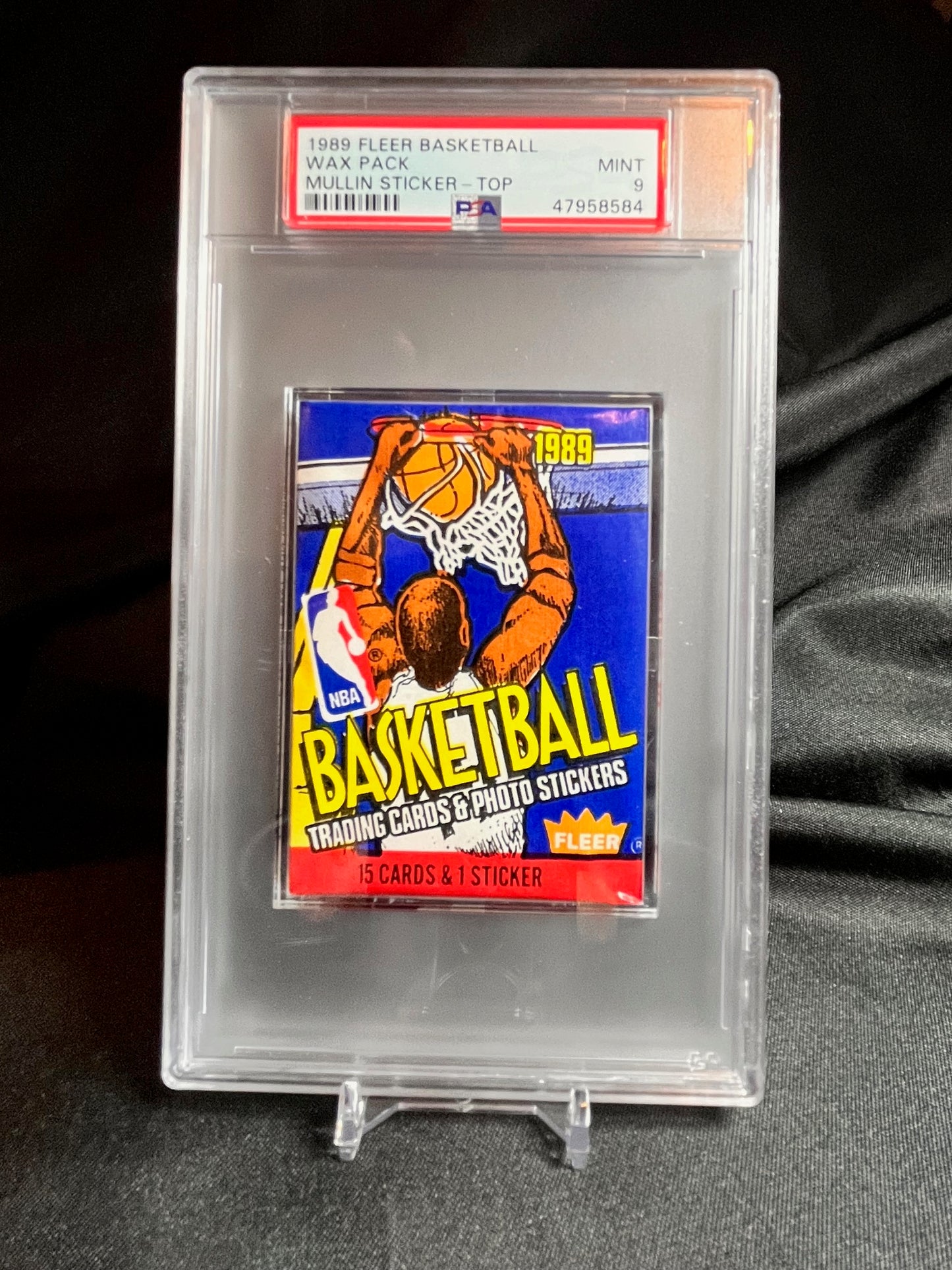 1989 Fleer Basketball Wax PSA 8 Chris Mullin Sticker on top!