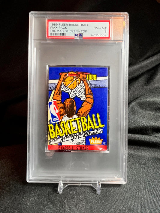 1989 Fleer Basketball Wax PSA 8 Isiah Thomas Sticker on top!