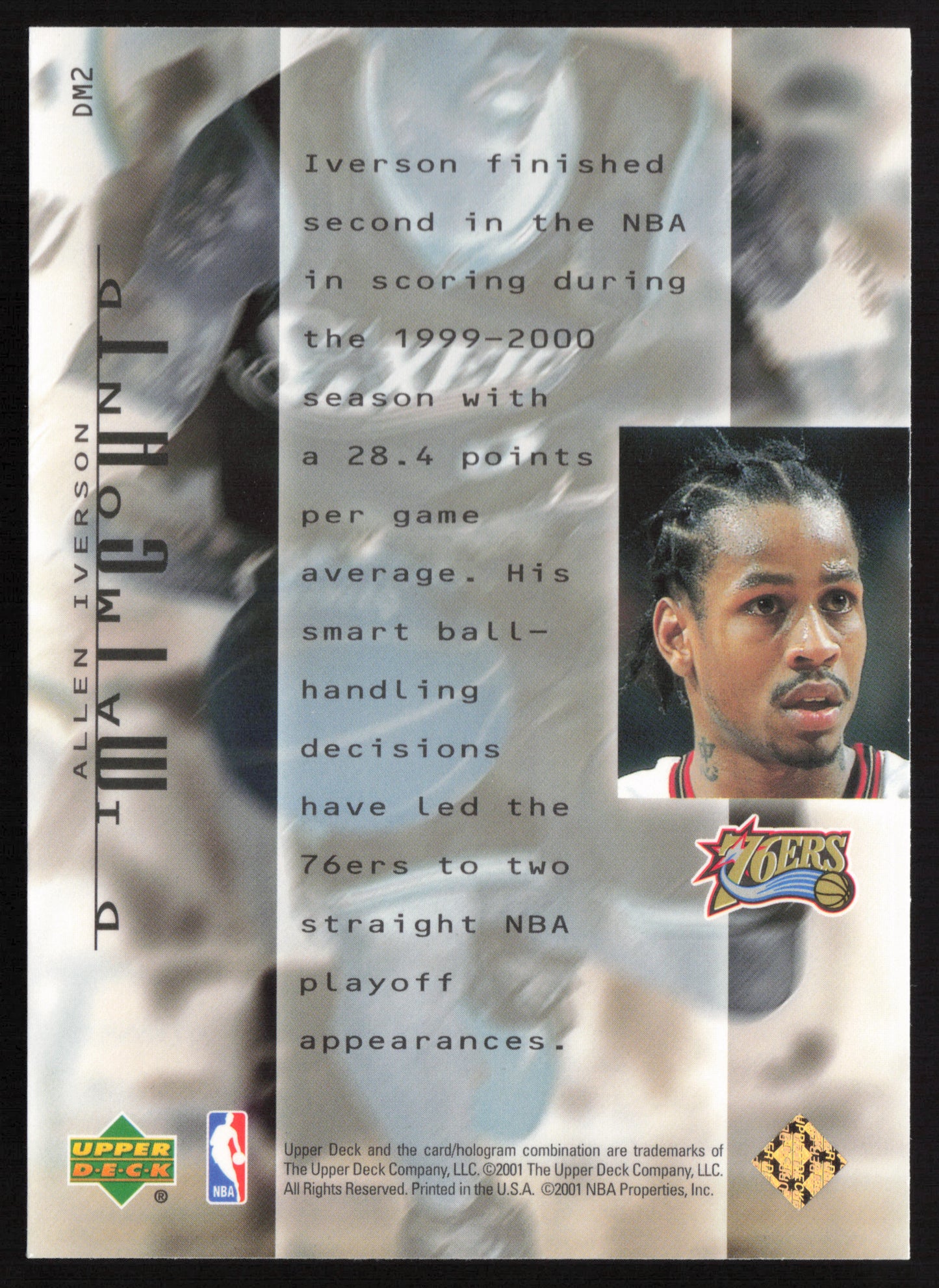 2000-01 Upper Deck Black Diamond #DM2 Allen Iverson Diamond Might