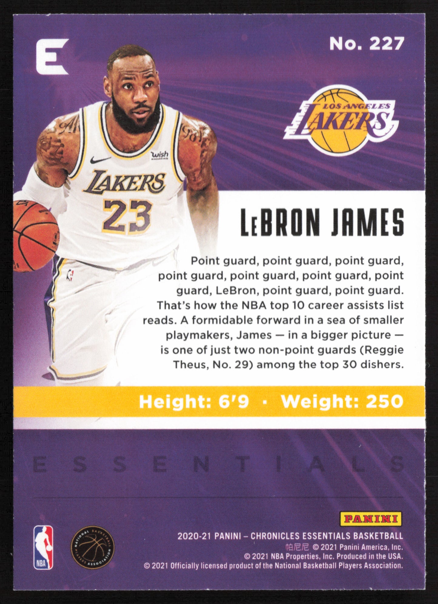 LeBron James 2020-21 Panini Chronicles Essentials Green Los Angeles Lakers #227