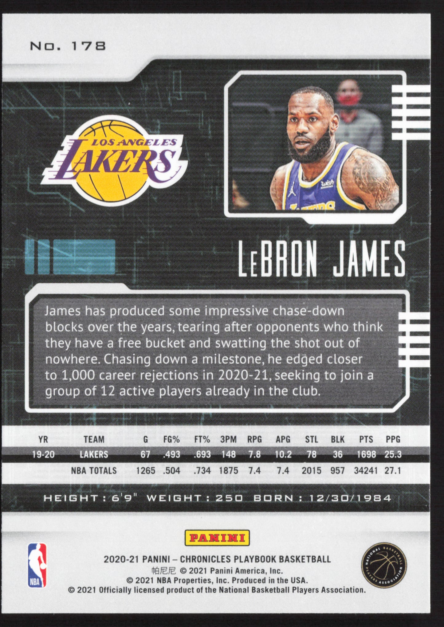 2020-21 Chronicles LeBron James Playbook Asia Parallel #178 Lakers