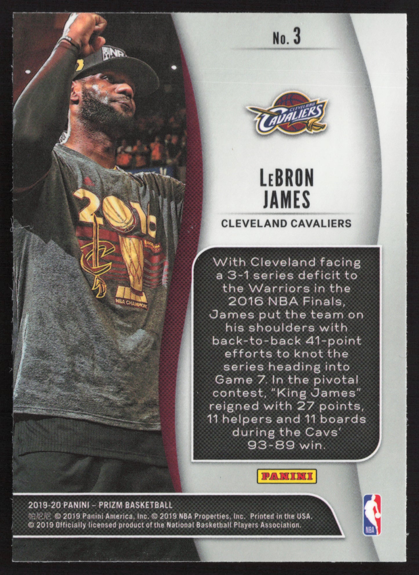 2019-20 Panini Prizm #3 LeBron James NBA Finalists