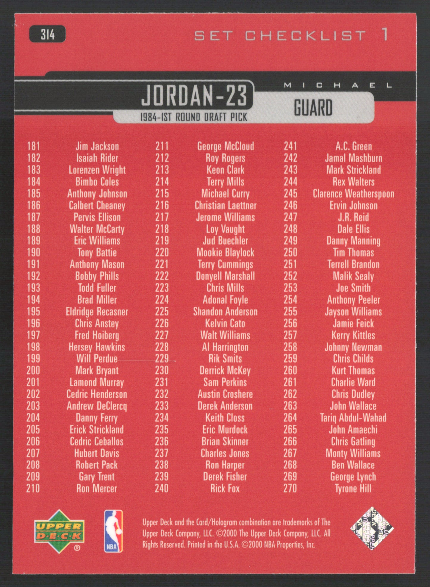 1999-00 Upper Deck Michael Jordan Checklist #314