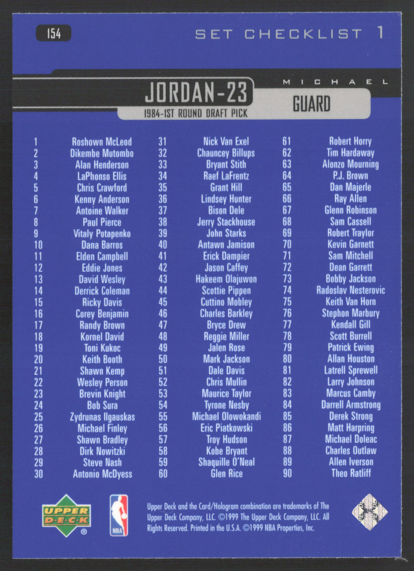 1999-00 Upper Deck Michael Jordan Checklist #154