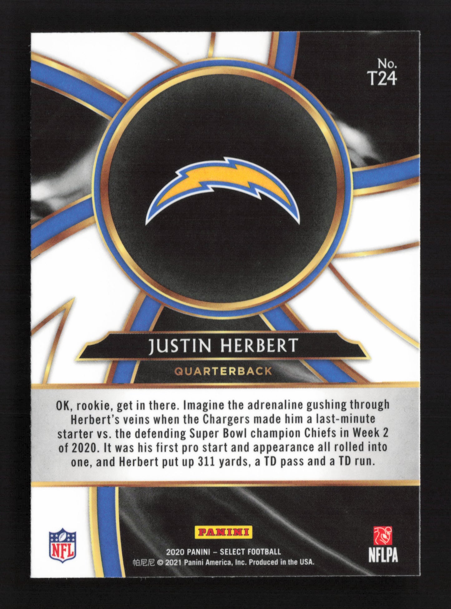 2020 Panini Select - Turbocharged #T24 Justin Herbert (RC)