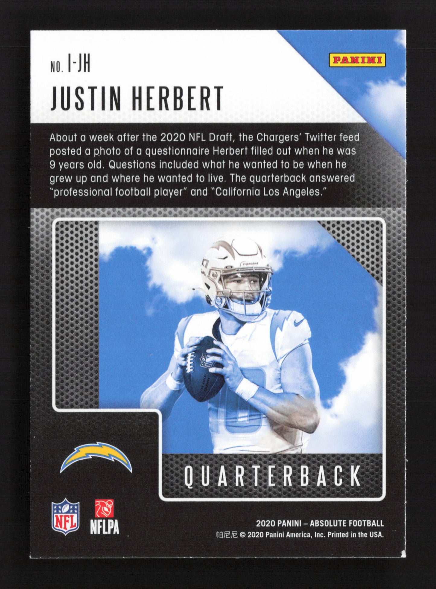 2020 Absolute Introductions Justin Herbert RC Rookie #CV-3