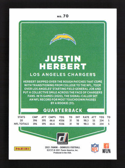 2x 2021 DONRUSS JUSTIN HERBERT GOLD HOLO PRESS PROOF QTY 2 Cards!