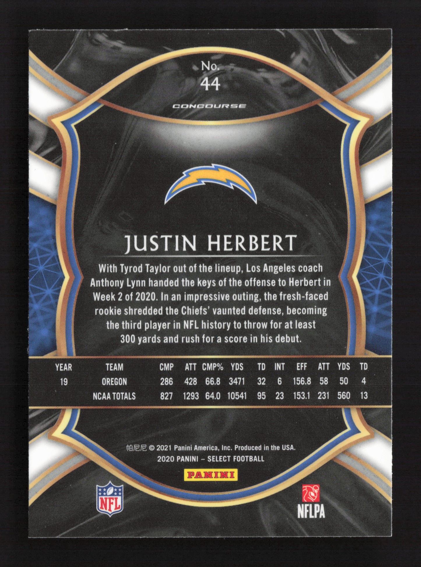 2020 Panini Select Justin Herbert Concourse Rookie Card #44 (RC)