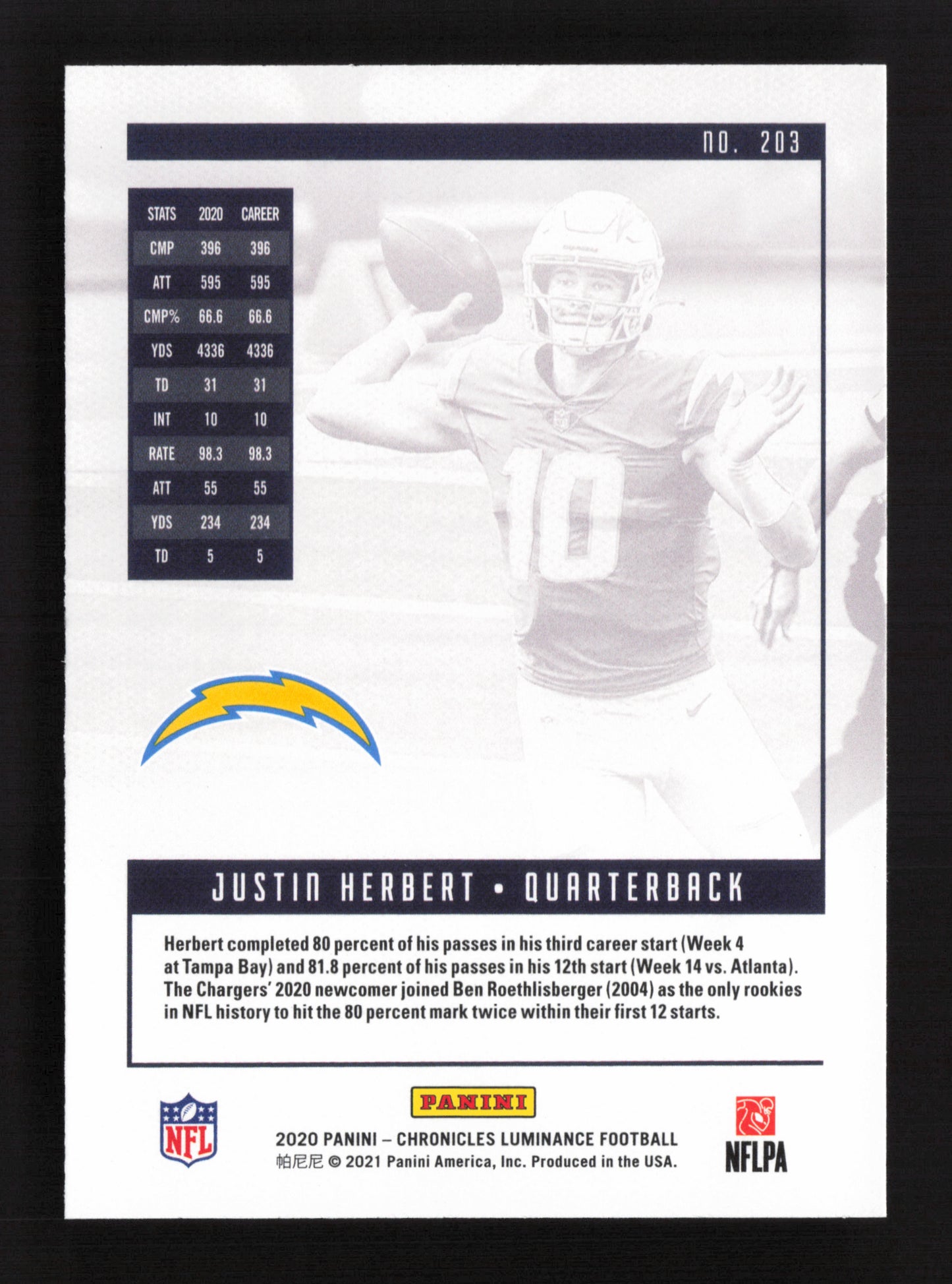 3x 2020 Panini Chronicles #203 Justin Herbert - Luminance RC QTY 3 Cards!