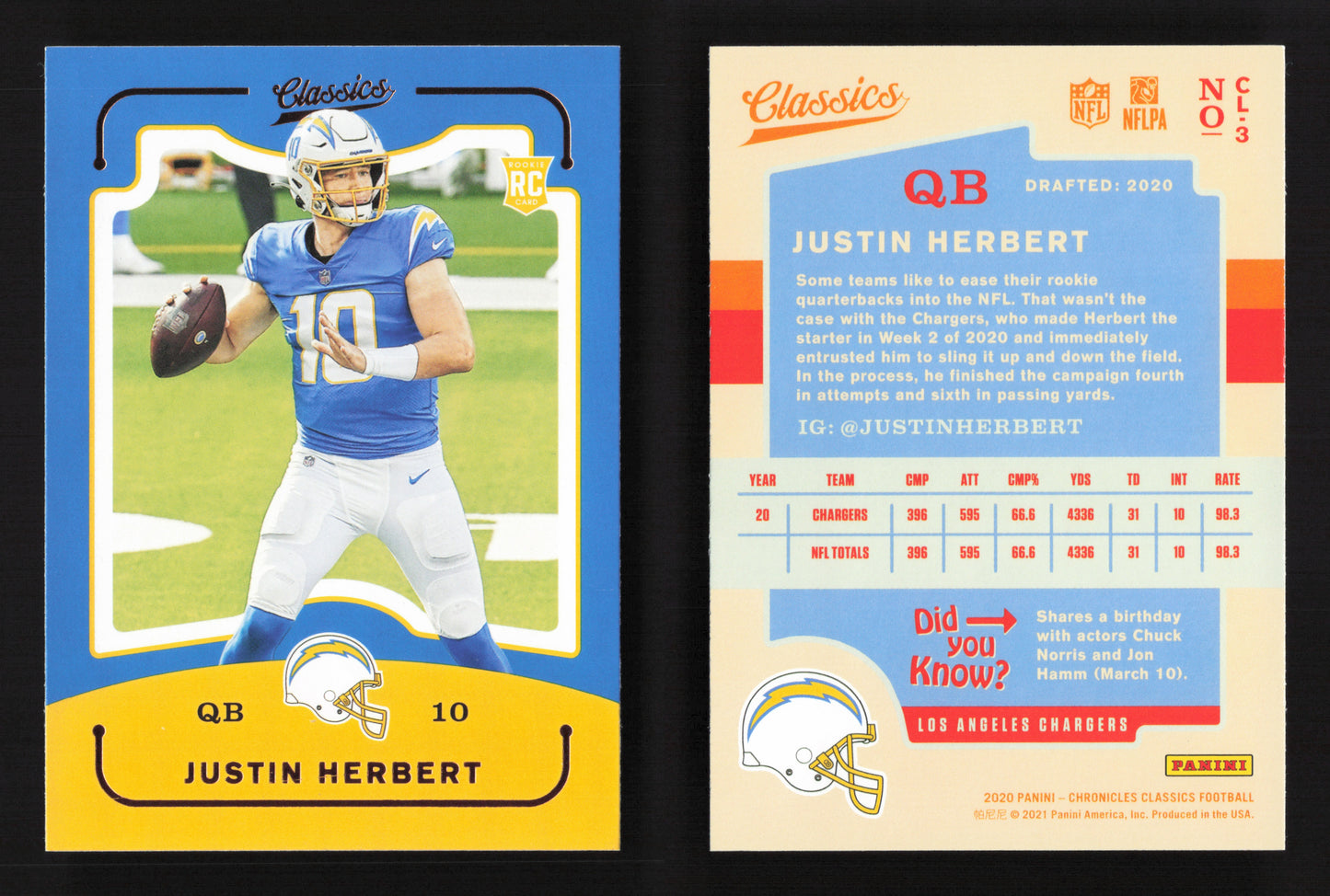 2020 Panini Chronicles - Classics #CL-3 Justin Herbert (RC)