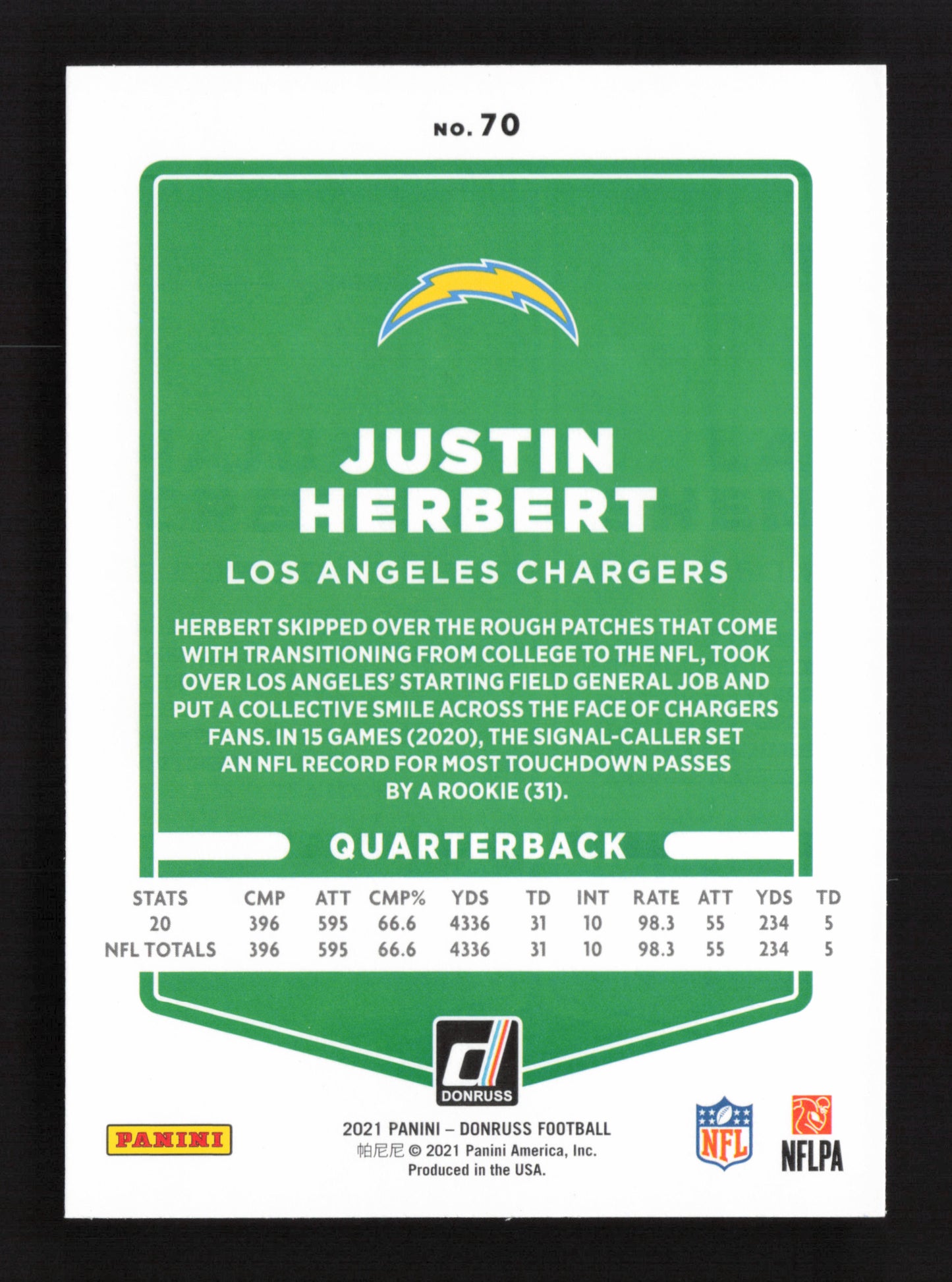 3x 2021 Donruss Football Justin Herbert #70 QTY 3 Card Lot