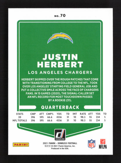 3x 2021 Donruss Football Justin Herbert #70 QTY 3 Card Lot