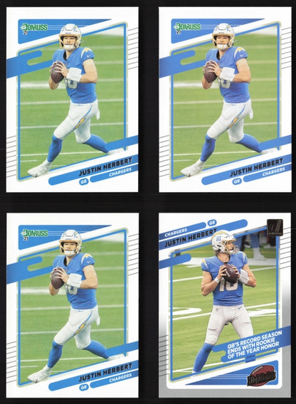 4x 2021 Panini Donruss Justin Herbert #70 & #HI-22  Justin Herbert QTY 4 CARDS!