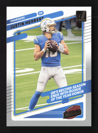 4x 2021 Panini Donruss Justin Herbert #70 & #HI-22  Justin Herbert QTY 4 CARDS!