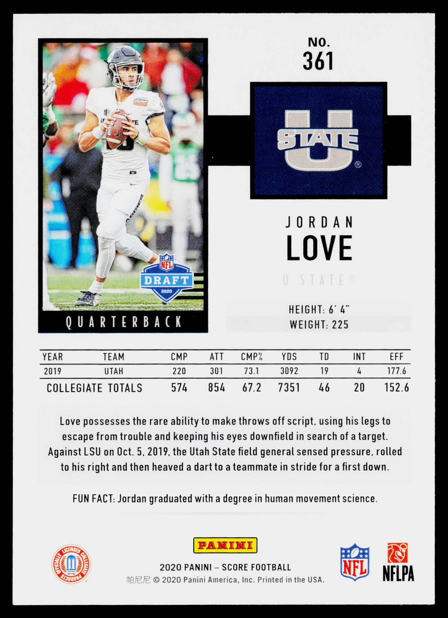 2020 Score #361 Jordan Love Black RC