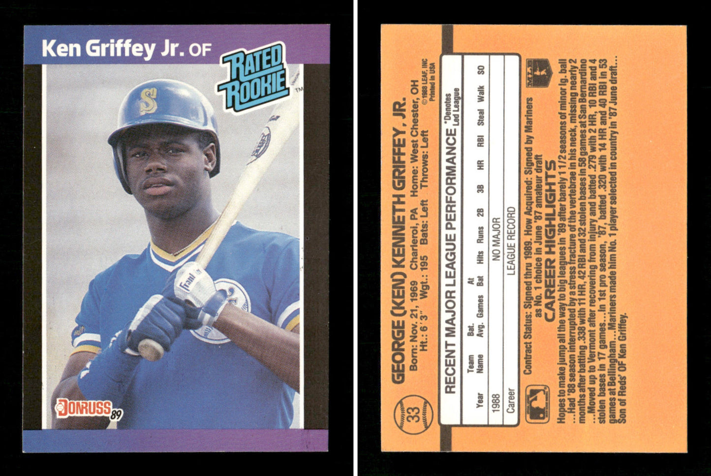 1989 Donruss Ken Griffey Jr Rookie RC Card