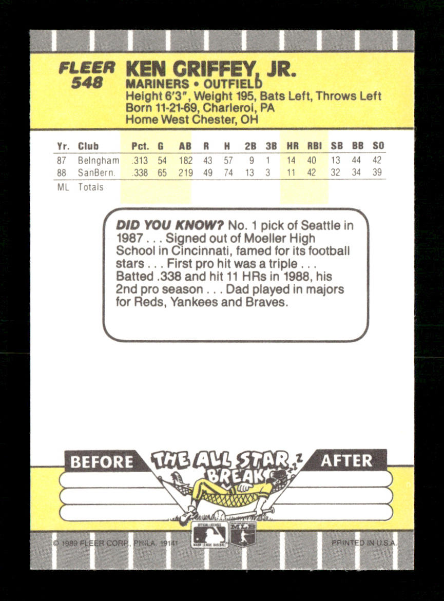1989 Fleer Ken Griffey Jr RC Rookie #548