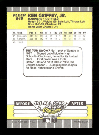 1989 Fleer Ken Griffey Jr RC Rookie #548