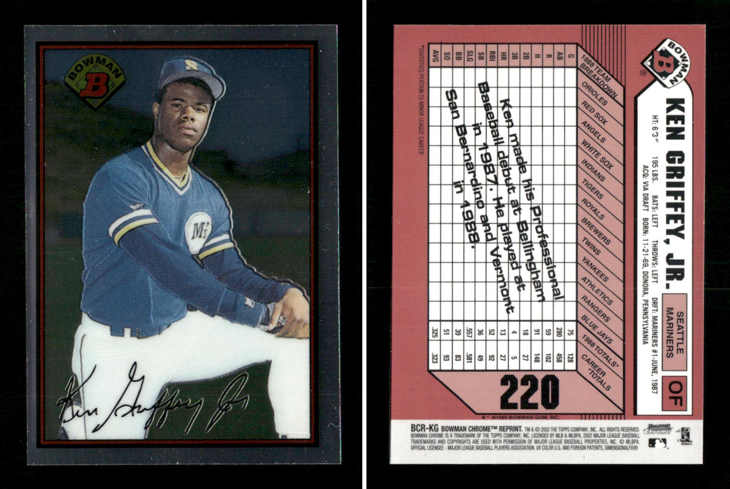 2002 Bowman Chrome REPRINTS Griffey 89 Ken Griffey Jr Seattle Mariners