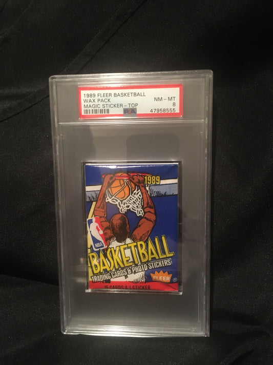 1989 Fleer Basketball Graded Wax Pack PSA 8 - Magic Johnson Sticker on Top