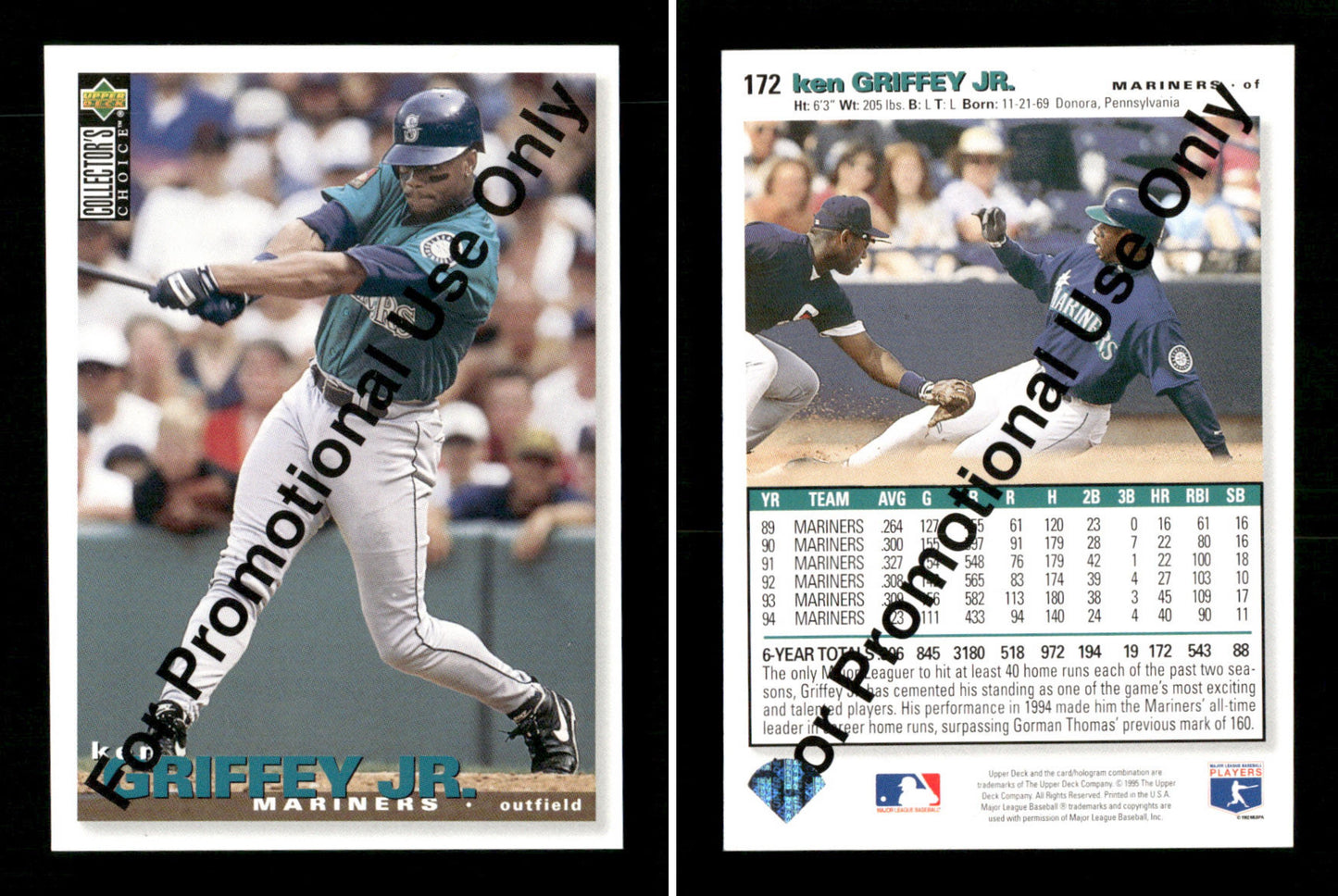 1995 UD COLLECTOR'S CHOICE #172 KEN GRIFFEY JR PROMO SEATTLE MARINERS