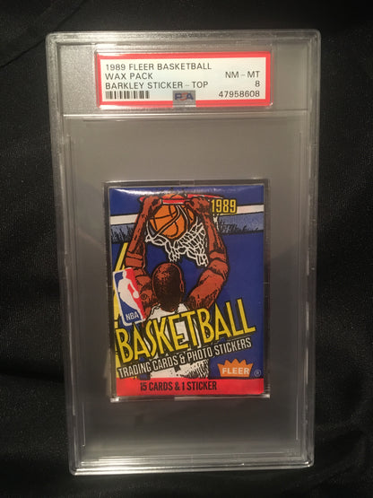 1989 Fleer Basketball Wax Pack PSA 8 - Charles Barkley Sticker on Top