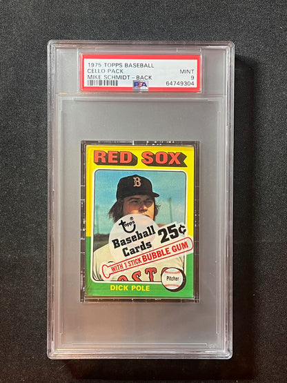 1975 Topps Baseball Cello Pack Dick Pole on top and Mike Schmidt on back PSA 9!
