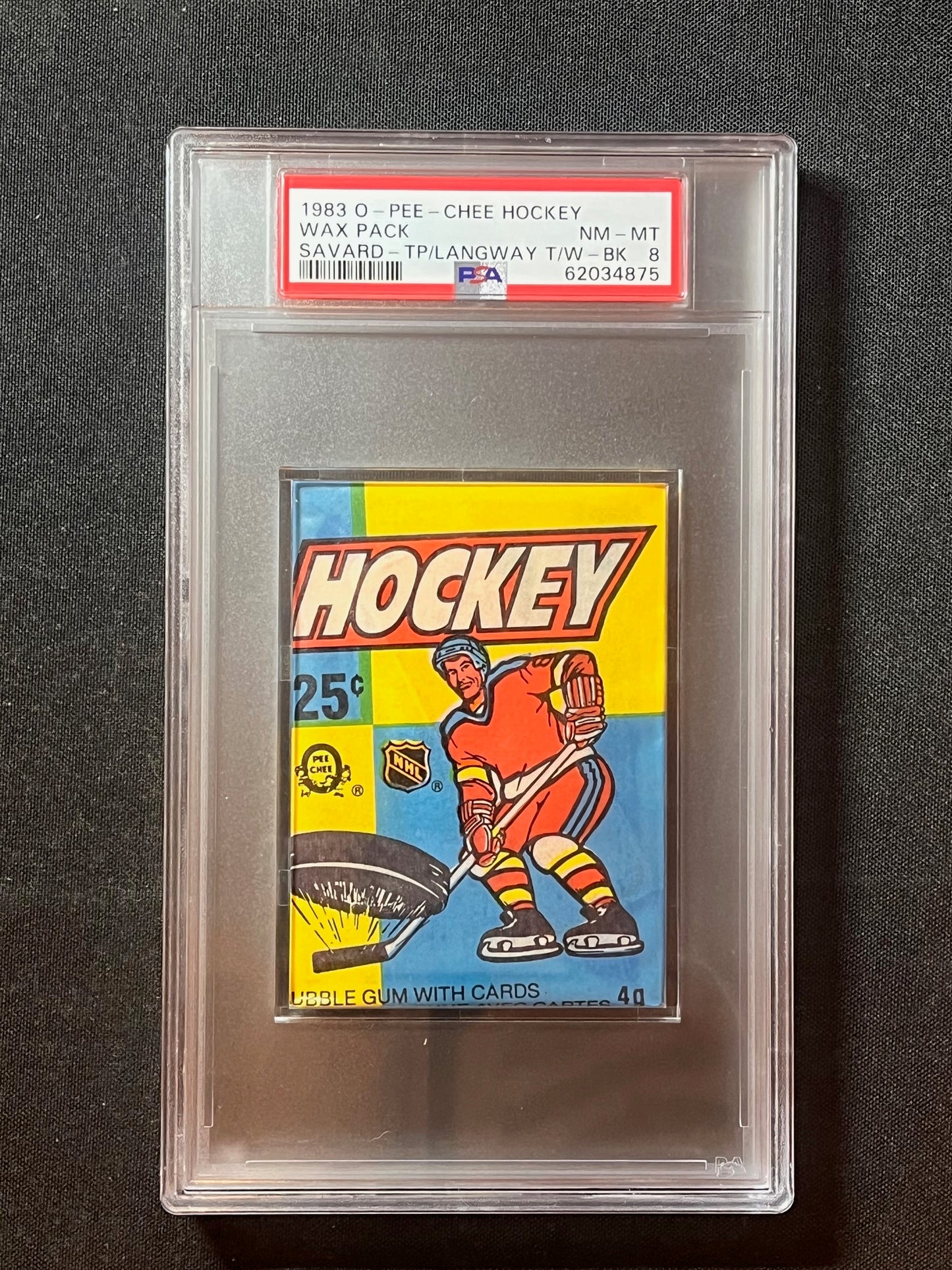 1983-84 O-PEE-CHEE Hockey PACK PSA 8 Denis Savard & Rod Langway Trophy Winner on back