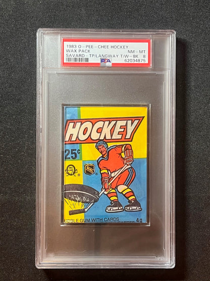 1983-84 O-PEE-CHEE Hockey PACK PSA 8 Denis Savard & Rod Langway Trophy Winner on back