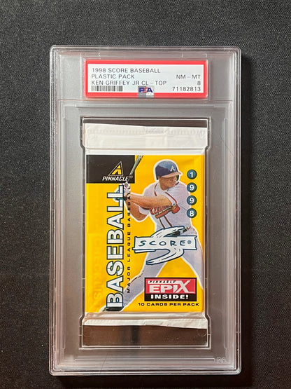 1998 Score MLB Baseball Factory Sealed Pack with Ken Griffey Jr CL on Top PSA 8
