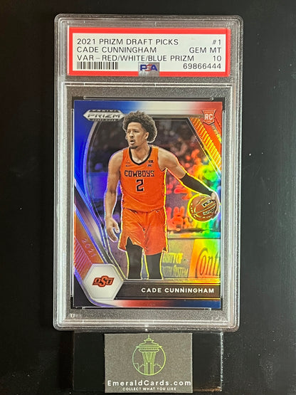 2021 Prizm Draft Picks Red White Blue Prizm Cade Cunningham RC PSA 10!