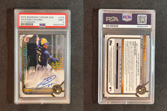2022 Bowman Chrome Mega Jackson Chourio Mojo Refractor Auto PSA 9