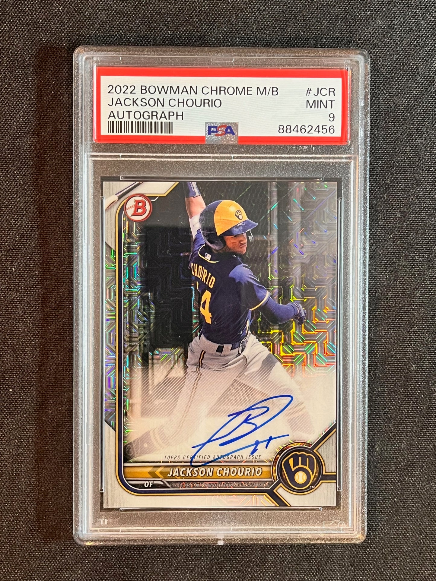 2022 Bowman Chrome Mega Jackson Chourio Mojo Refractor Auto PSA 9