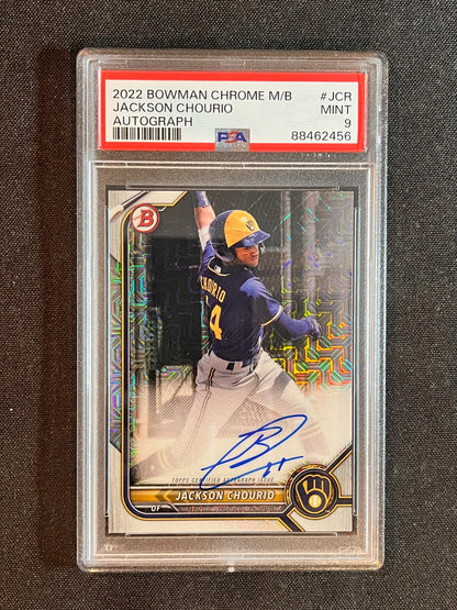 2022 Bowman Chrome Mega Jackson Chourio Mojo Refractor Auto PSA 9