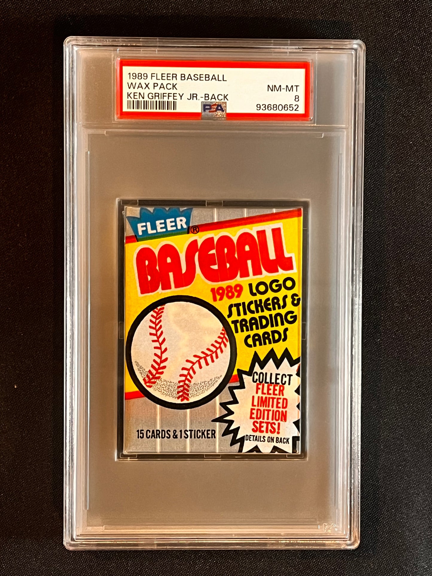 1989 Fleer Baseball Wax Pack w/ Ken Griffey Jr on Back! graded PSA 8
